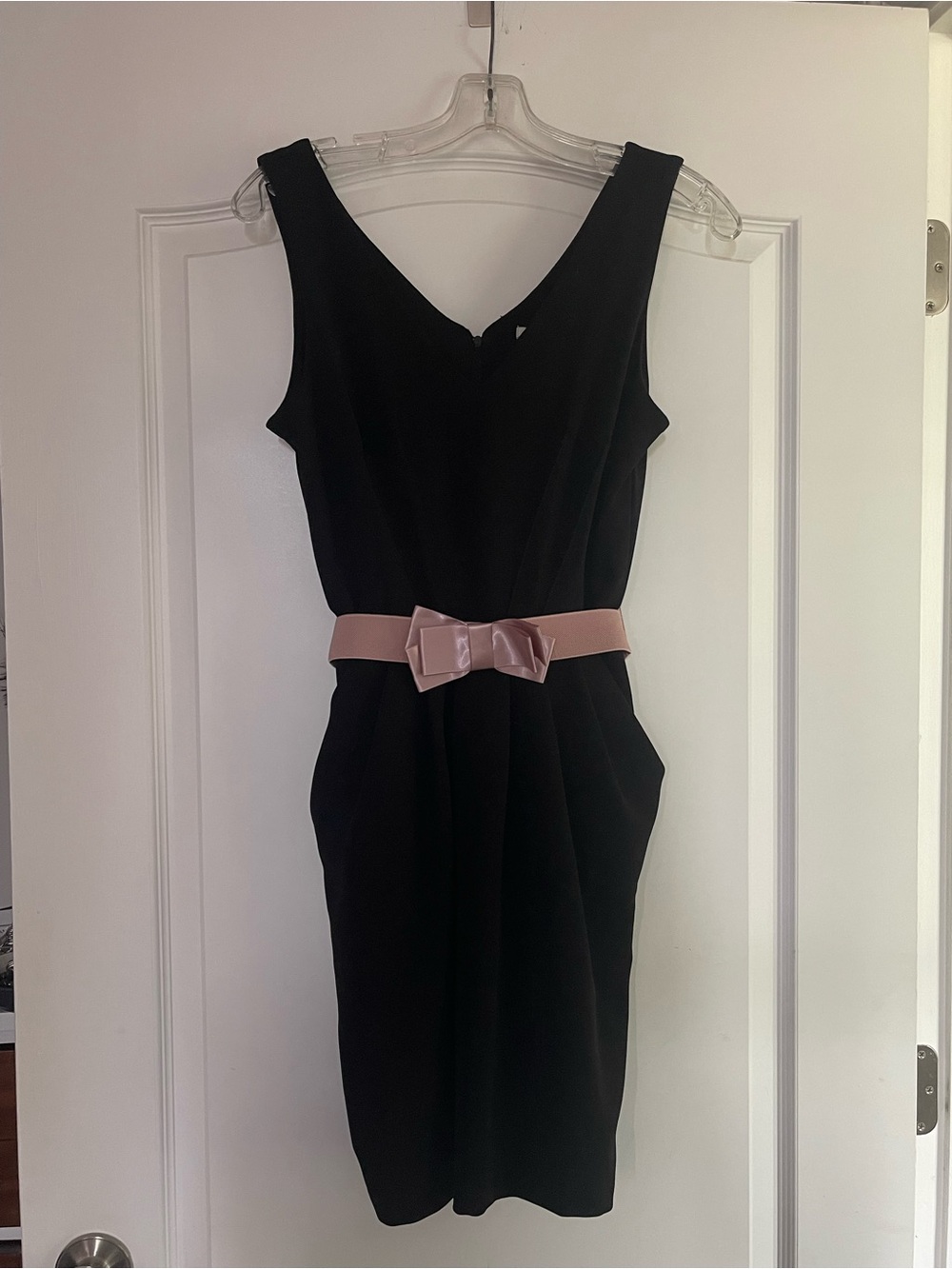 Charlotte Russe Black Midi Sheath Dress with Pink Bow Belt